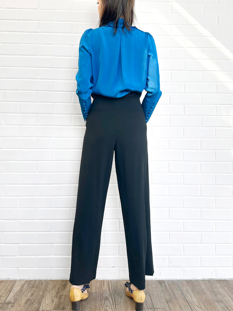 Surprise Sale! Vivid Blue Ruffled Collar Double Breasted Silky Shirt