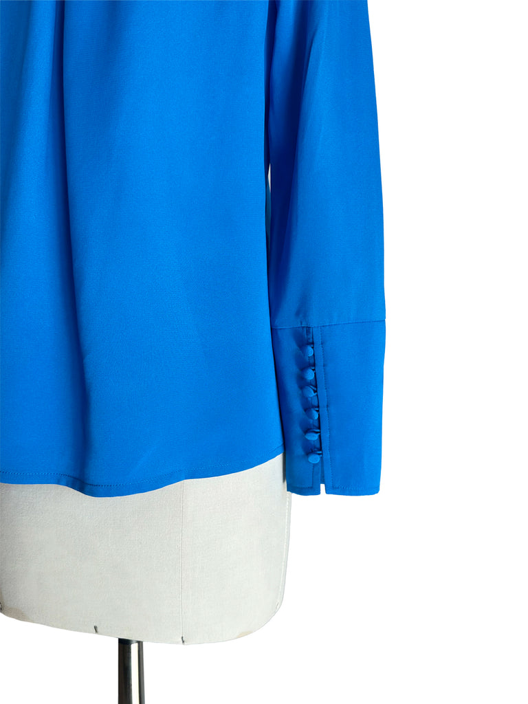 Surprise Sale! Vivid Blue Ruffled Collar Double Breasted Silky Shirt