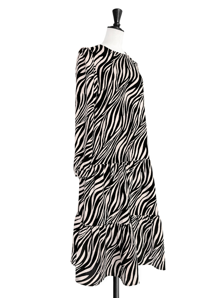 斑馬紋別緻二合一中長分層飄逸連身裙