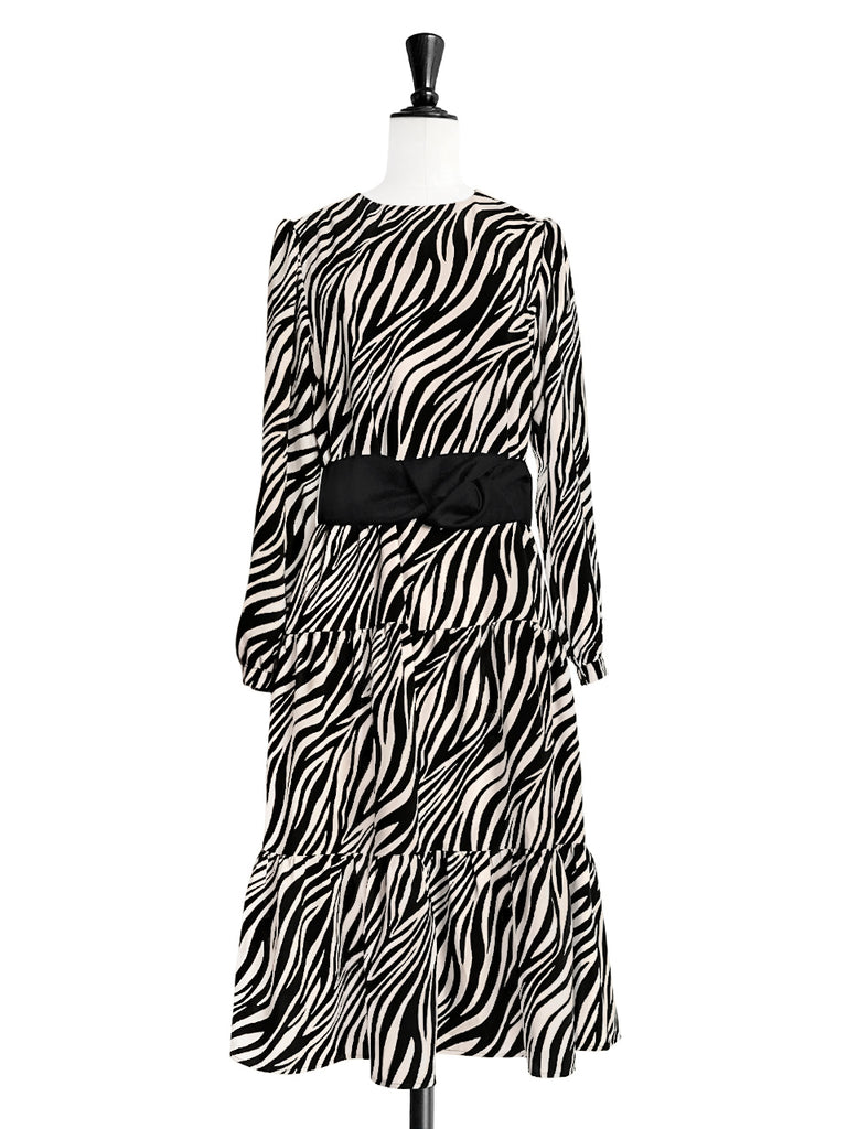 斑馬紋別緻二合一中長分層飄逸連身裙