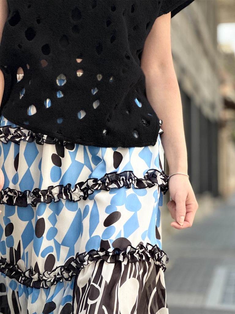 Surprise Sale! Black Polka-Dot Felted Relax Fit Woollen Sleeveless Top