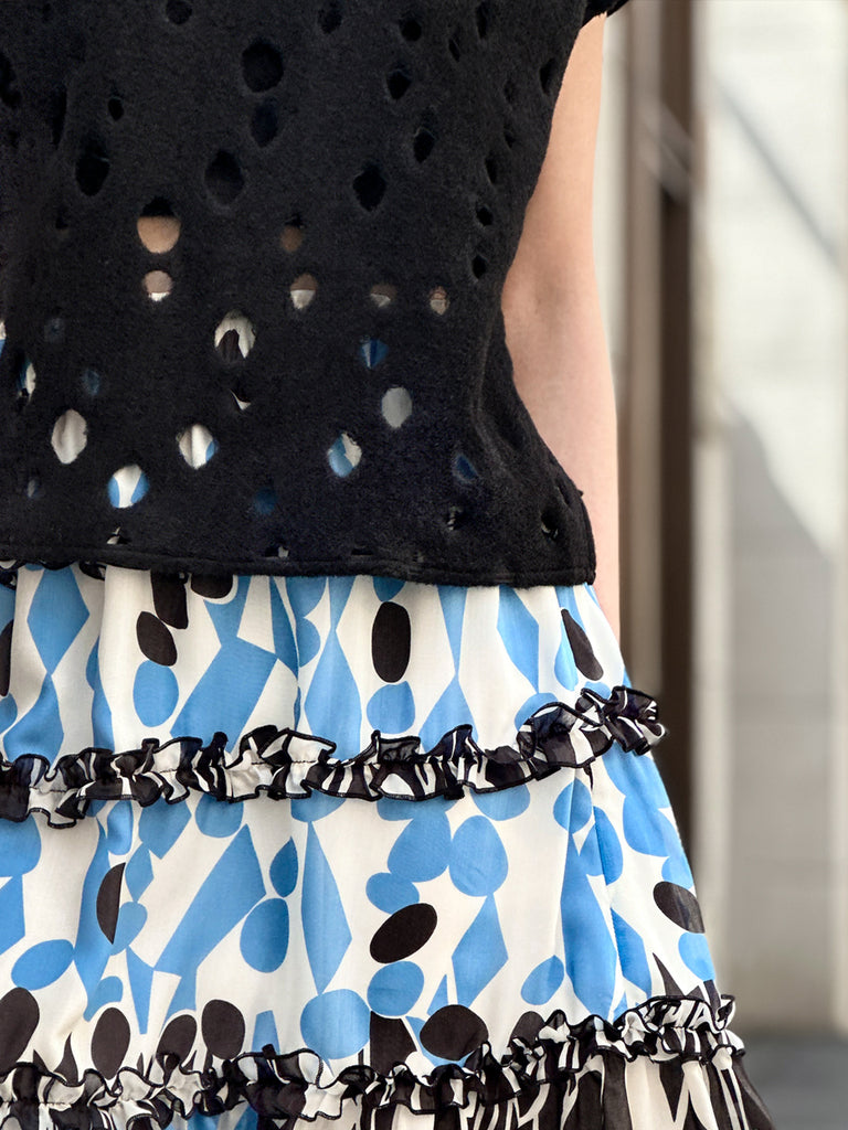 Surprise Sale! Black Polka-Dot Felted Relax Fit Woollen Sleeveless Top