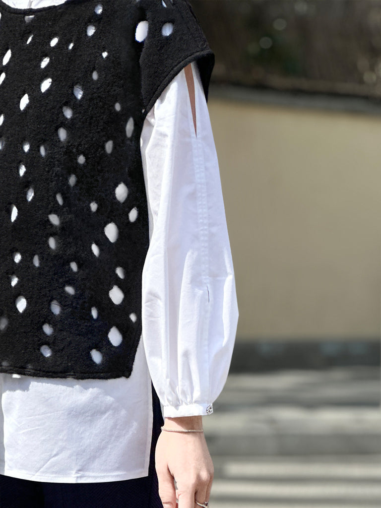 Surprise Sale! Black Polka-Dot Felted Relax Fit Woollen Sleeveless Top