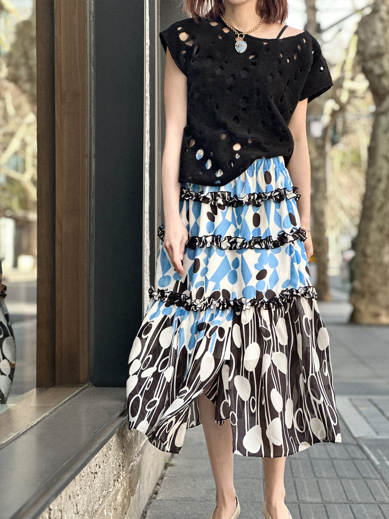 Surprise Sale! Black Polka-Dot Felted Relax Fit Woollen Sleeveless Top