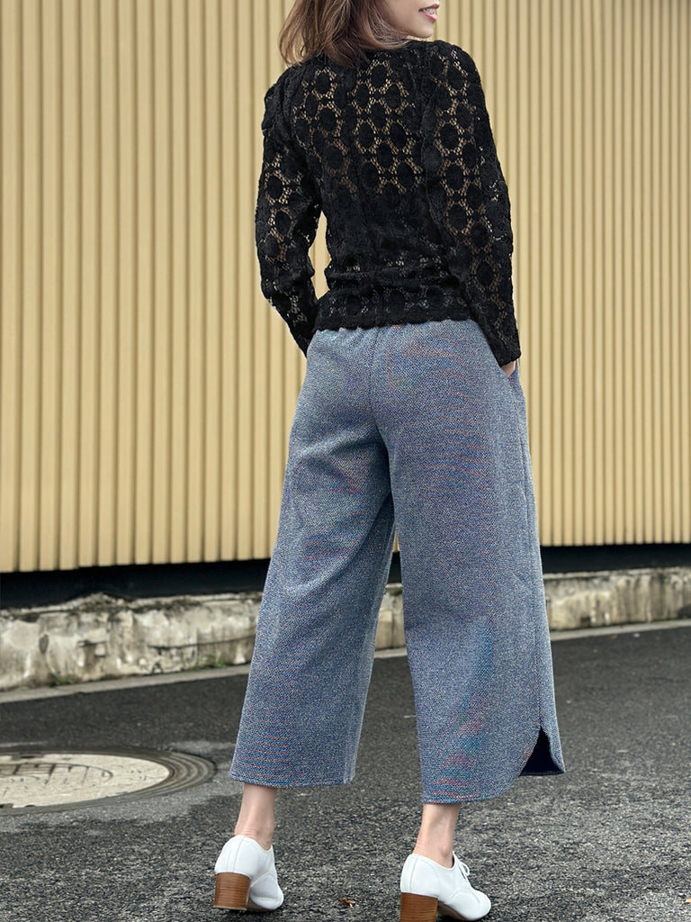 Surprise Sale! Black Dots Round Collar Pleated Shoulder Knit Top