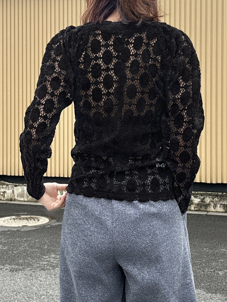 Surprise Sale! Black Dots Round Collar Pleated Shoulder Knit Top