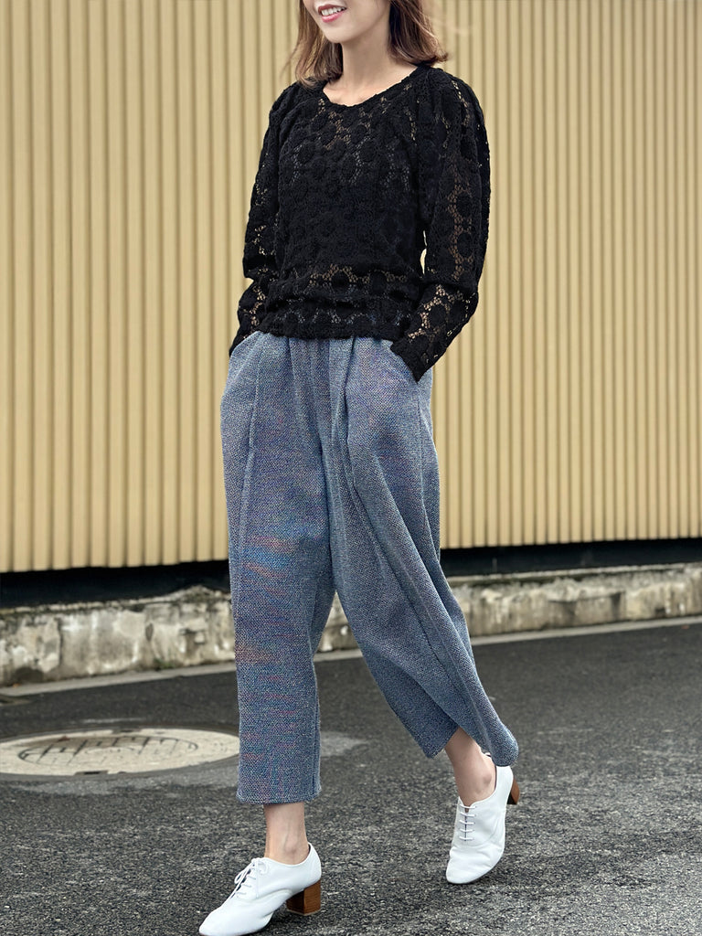 Surprise Sale! Black Dots Round Collar Pleated Shoulder Knit Top