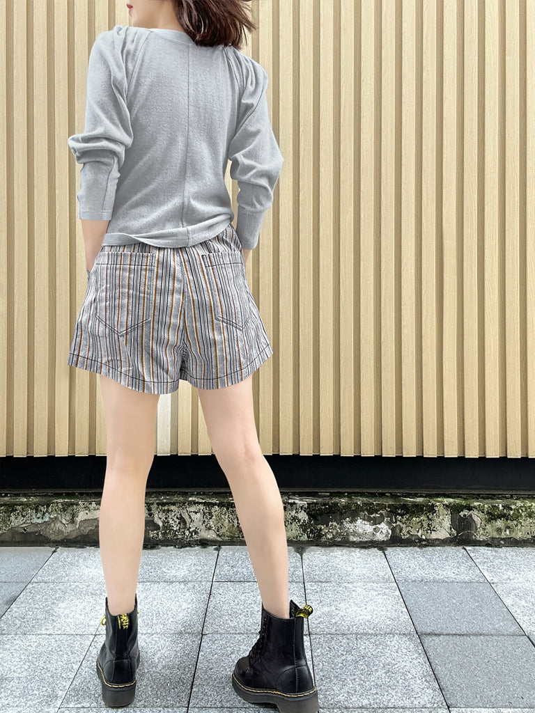 Surprise Sale! Grey Lurex Round Collar Pleated Shoulder Knit Top