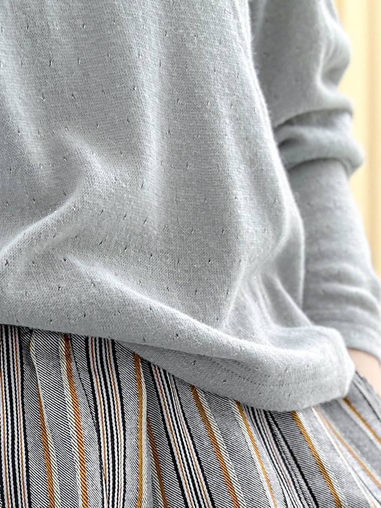 Surprise Sale! Grey Lurex Round Collar Pleated Shoulder Knit Top