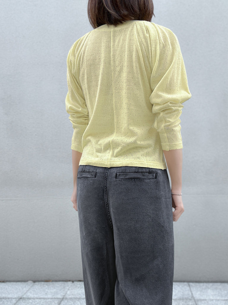 Surprise Sale! Yellow Lurex Round Collar Pleated Shoulder Knit Top