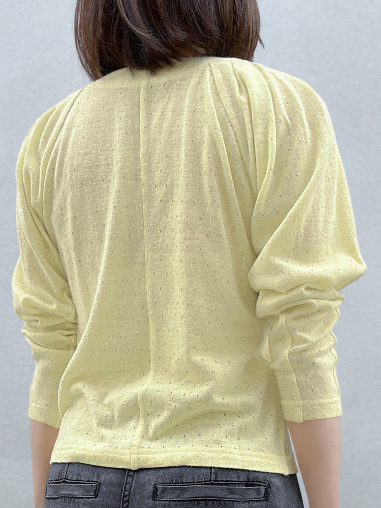 Surprise Sale! Yellow Lurex Round Collar Pleated Shoulder Knit Top