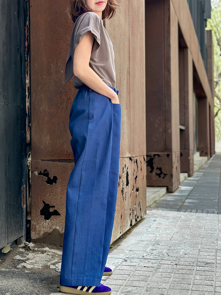 Surprise Sale! Denim Blue Pleat Front Detail Wide Leg Trousers