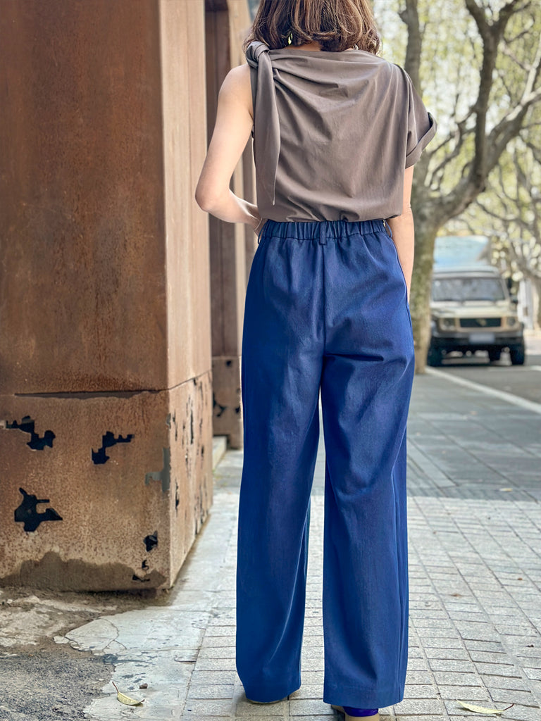 Surprise Sale! Denim Blue Pleat Front Detail Wide Leg Trousers
