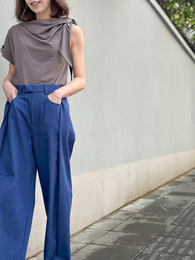 Surprise Sale! Denim Blue Pleat Front Detail Wide Leg Trousers