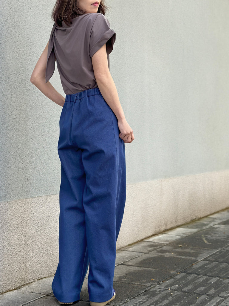 Surprise Sale! Denim Blue Pleat Front Detail Wide Leg Trousers