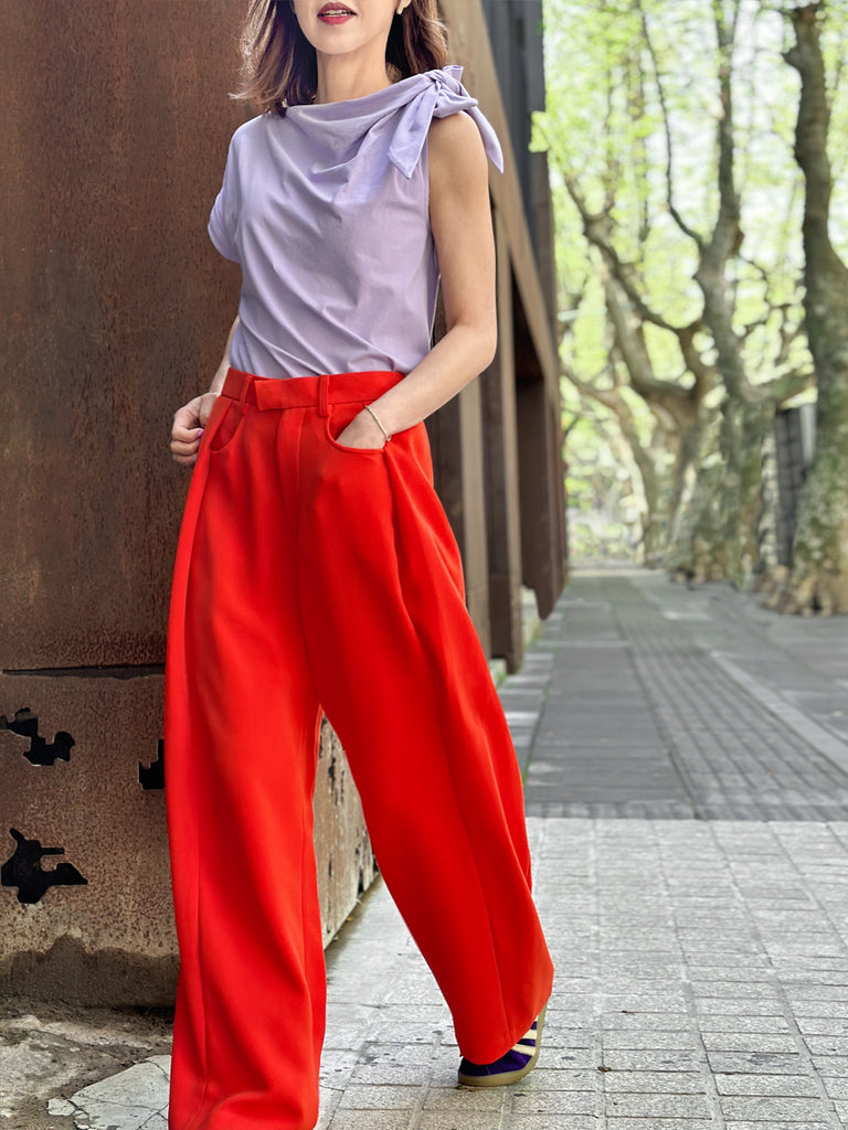 Surprise Sale! Poppy Red Pleat Front Detail Wide Leg Trousers