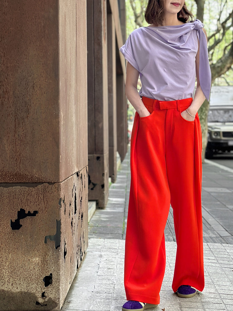 Surprise Sale! Poppy Red Pleat Front Detail Wide Leg Trousers