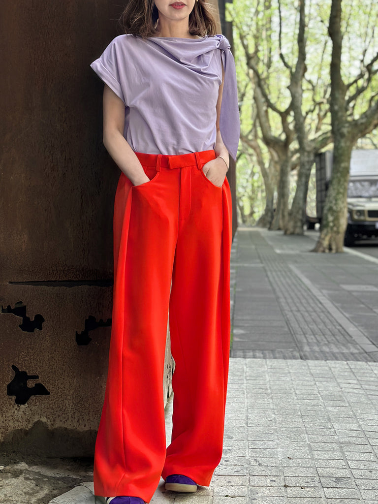 Surprise Sale! Poppy Red Pleat Front Detail Wide Leg Trousers