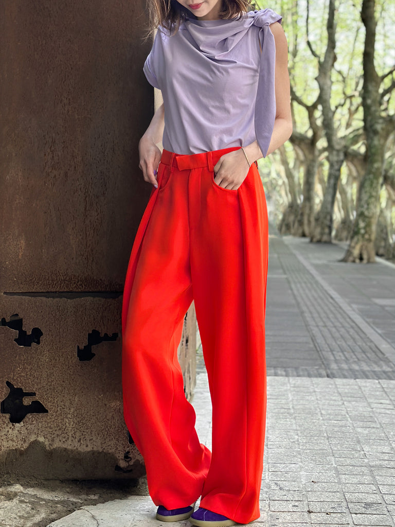 Surprise Sale! Poppy Red Pleat Front Detail Wide Leg Trousers