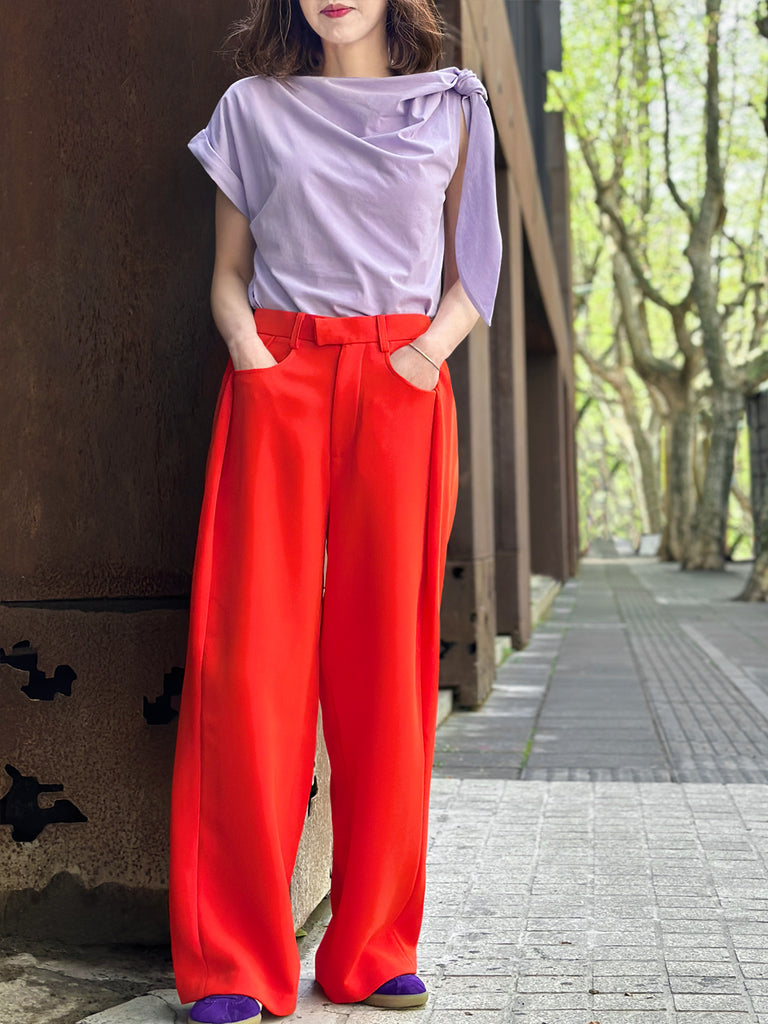 Surprise Sale! Poppy Red Pleat Front Detail Wide Leg Trousers