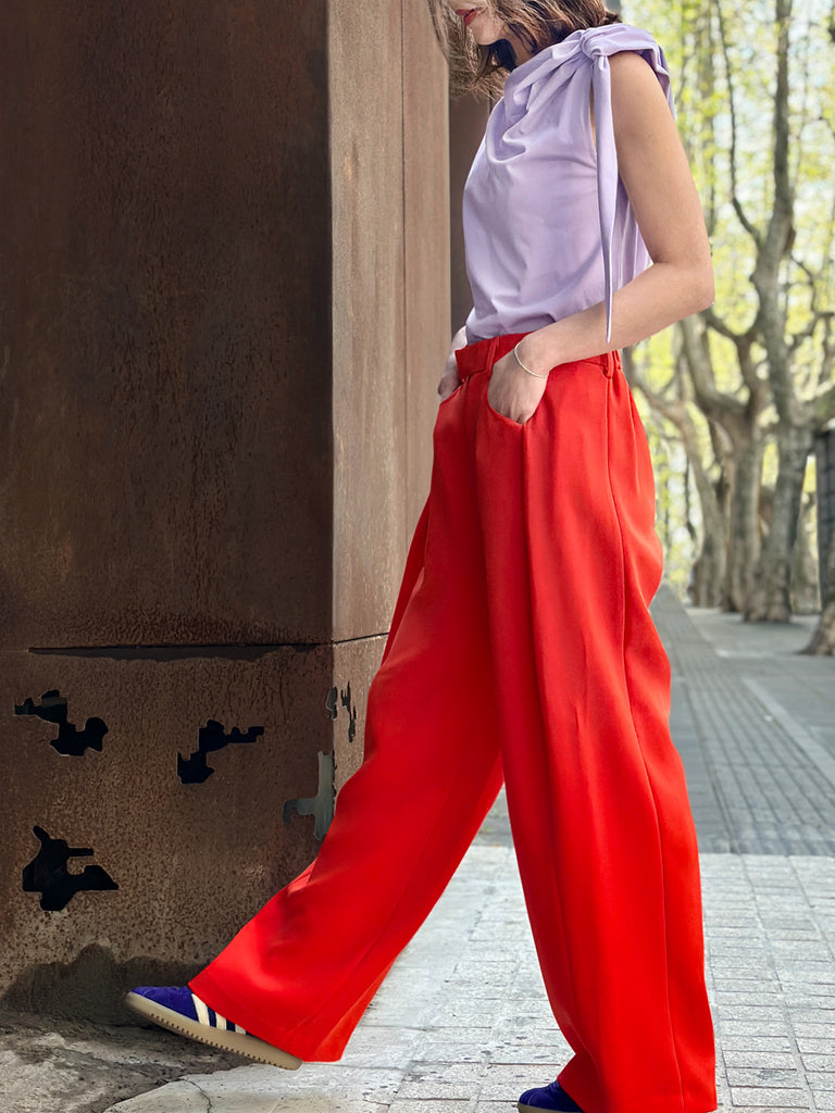 Surprise Sale! Poppy Red Pleat Front Detail Wide Leg Trousers
