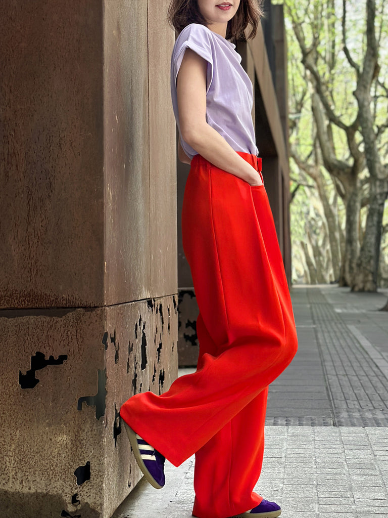 Surprise Sale! Poppy Red Pleat Front Detail Wide Leg Trousers