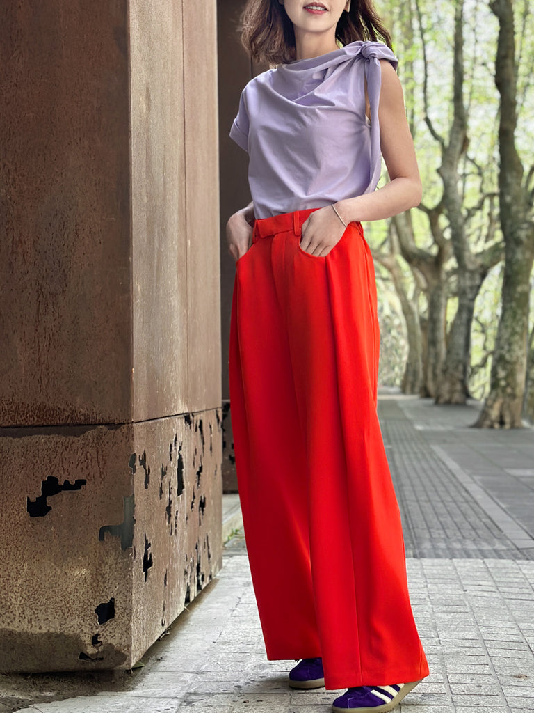Surprise Sale! Poppy Red Pleat Front Detail Wide Leg Trousers