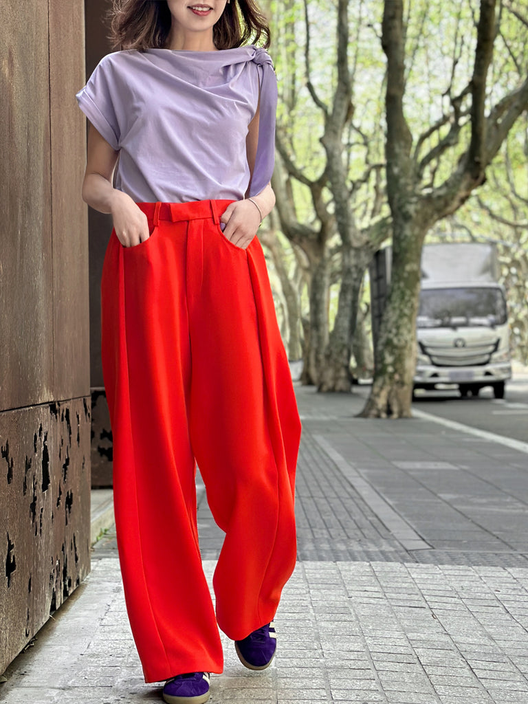 Surprise Sale! Poppy Red Pleat Front Detail Wide Leg Trousers