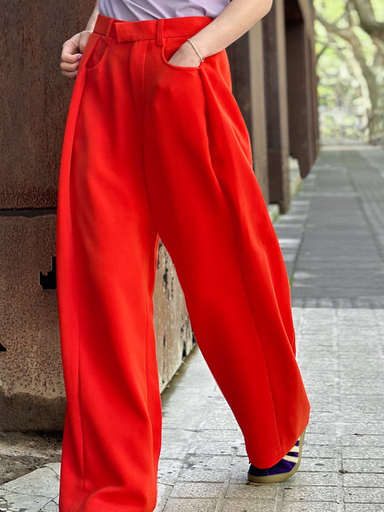 Surprise Sale! Poppy Red Pleat Front Detail Wide Leg Trousers
