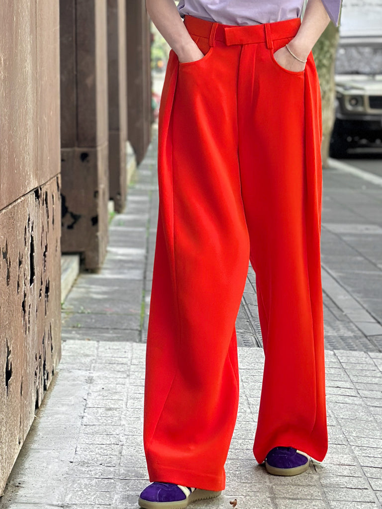 Surprise Sale! Poppy Red Pleat Front Detail Wide Leg Trousers