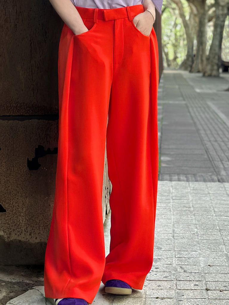 Surprise Sale! Poppy Red Pleat Front Detail Wide Leg Trousers