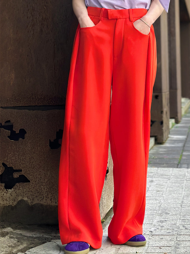 Surprise Sale! Poppy Red Pleat Front Detail Wide Leg Trousers
