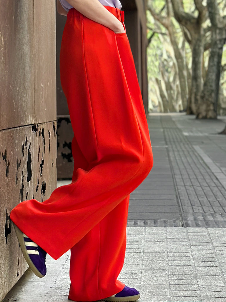Surprise Sale! Poppy Red Pleat Front Detail Wide Leg Trousers