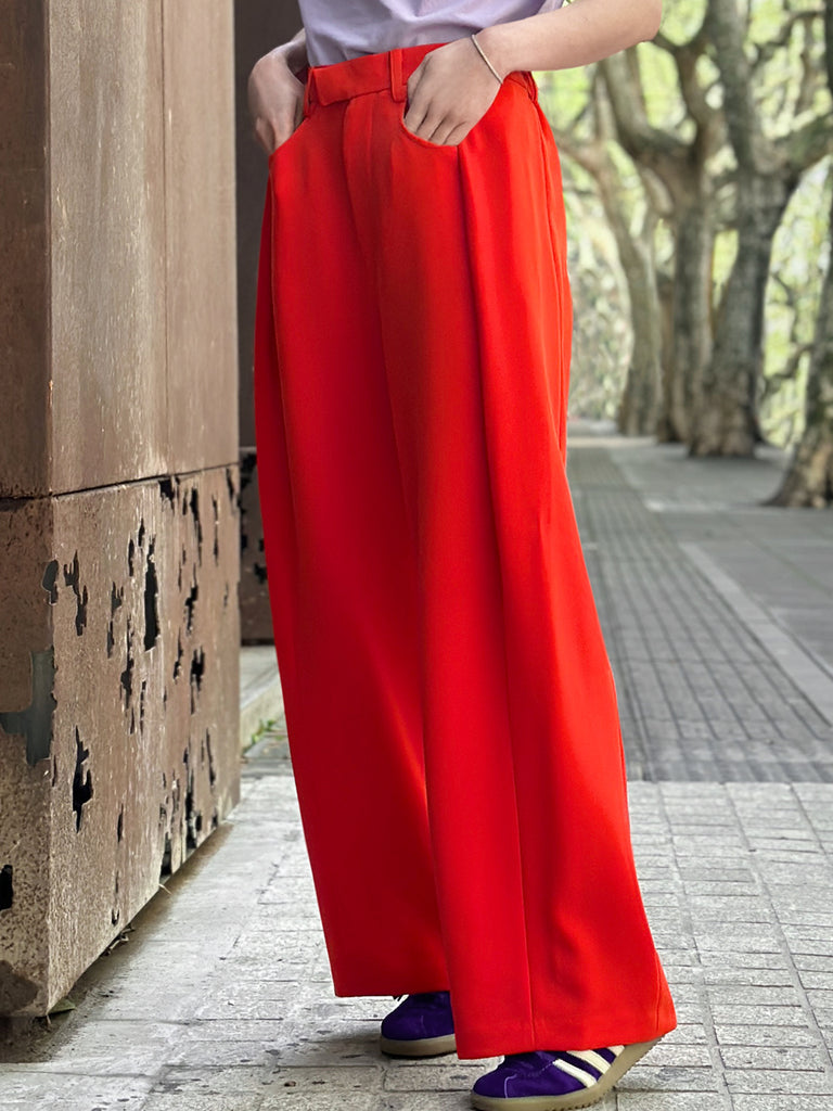 Surprise Sale! Poppy Red Pleat Front Detail Wide Leg Trousers