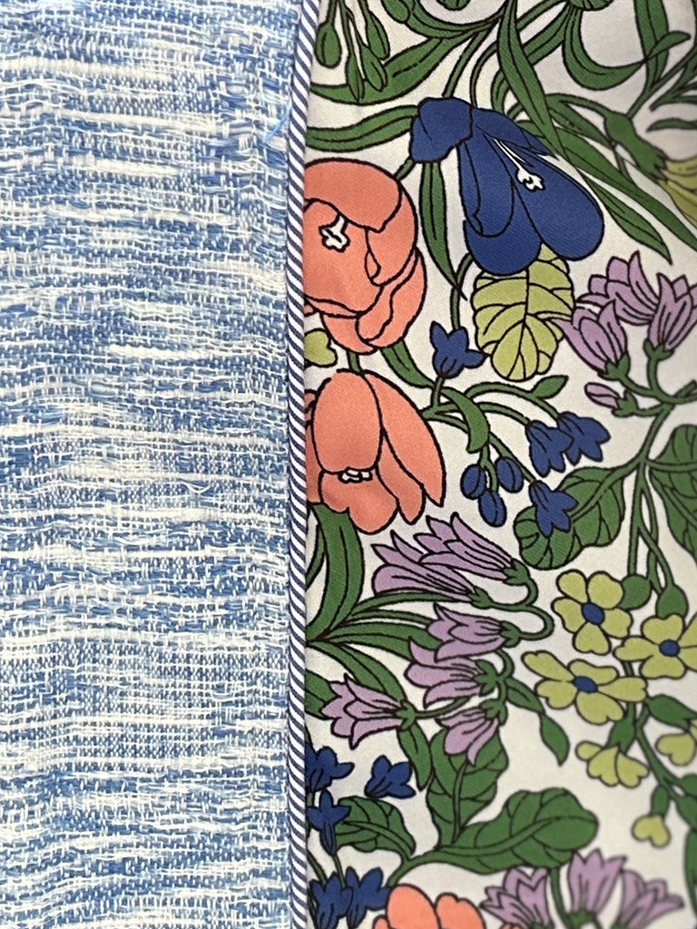 藍色泡泡肩 V 領短花呢夾克