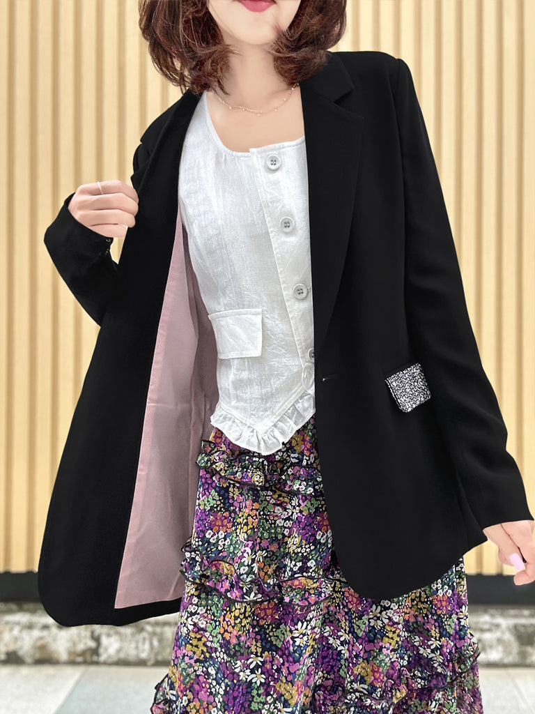 Final Sale! Black Patch Pocket Single Button Longline Blazer