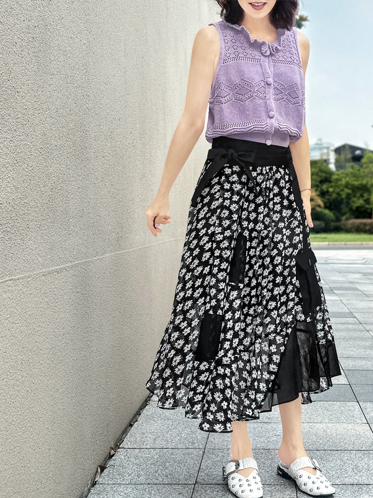 Surprise Sale! Mono Daisy Statement Pocket Chiffon Wrap Skirt