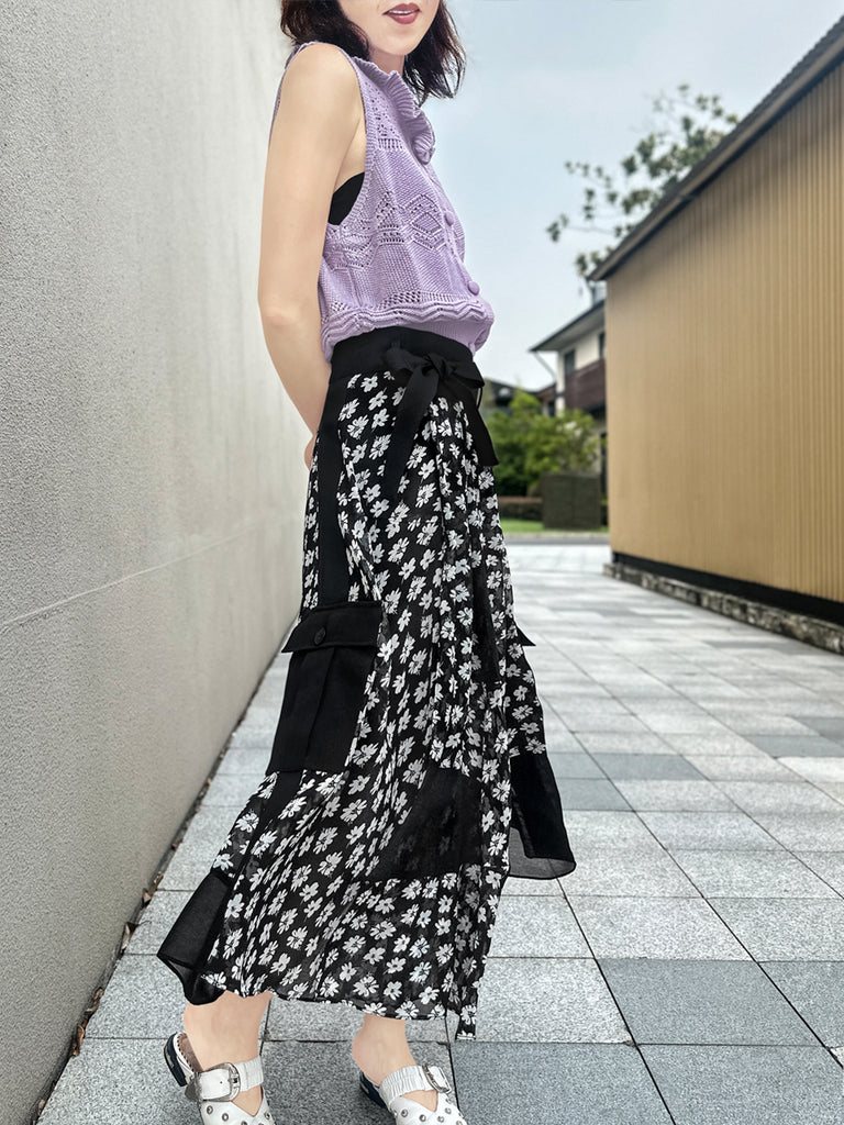 Surprise Sale! Mono Daisy Statement Pocket Chiffon Wrap Skirt