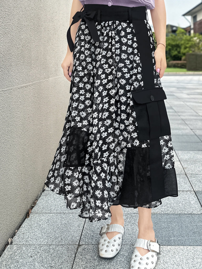 Surprise Sale! Mono Daisy Statement Pocket Chiffon Wrap Skirt