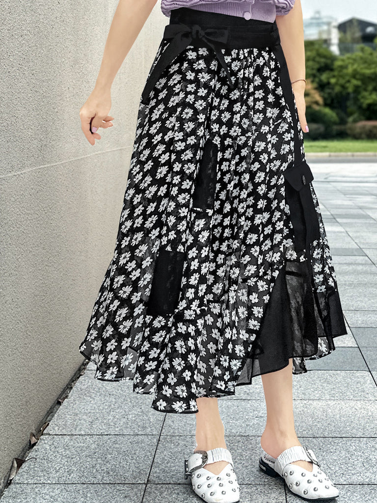 Surprise Sale! Mono Daisy Statement Pocket Chiffon Wrap Skirt