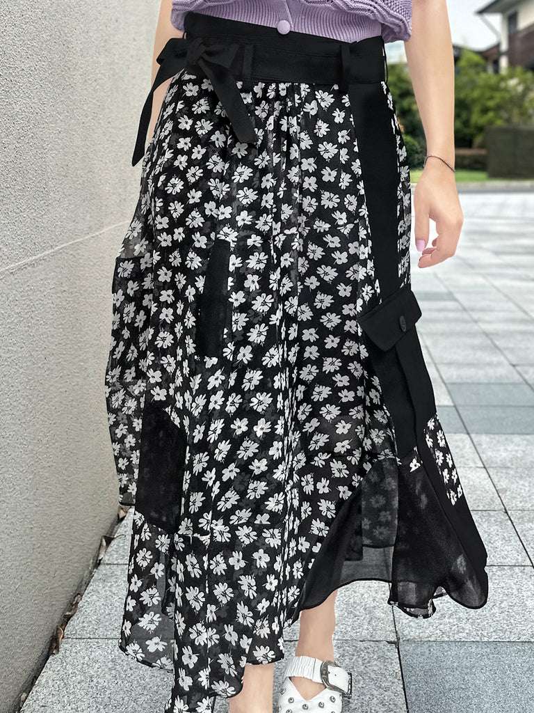 Surprise Sale! Mono Daisy Statement Pocket Chiffon Wrap Skirt