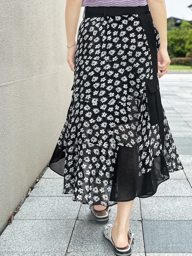 Surprise Sale! Mono Daisy Statement Pocket Chiffon Wrap Skirt