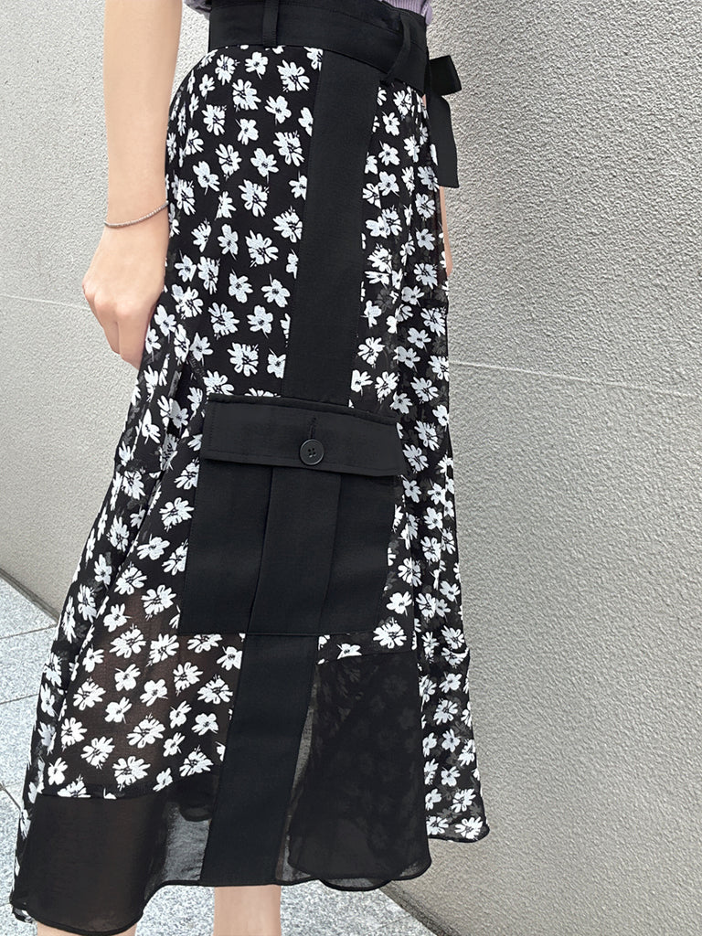Surprise Sale! Mono Daisy Statement Pocket Chiffon Wrap Skirt