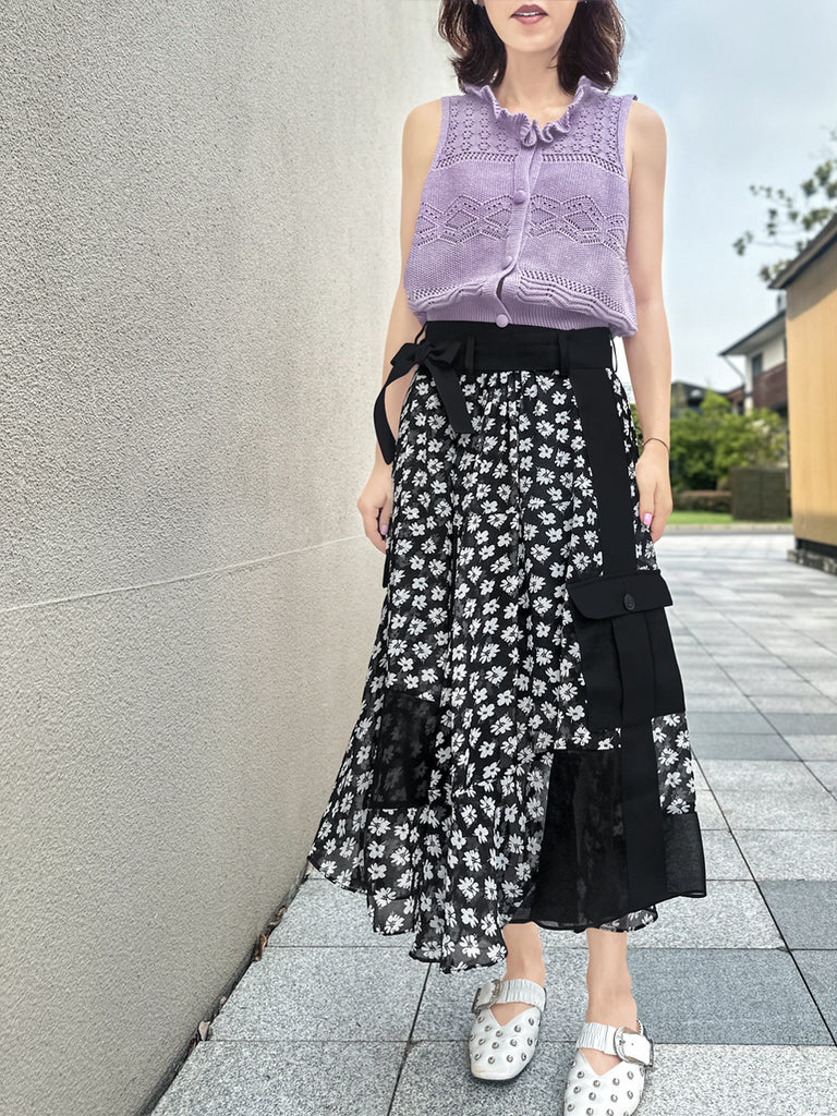 Surprise Sale! Mono Daisy Statement Pocket Chiffon Wrap Skirt