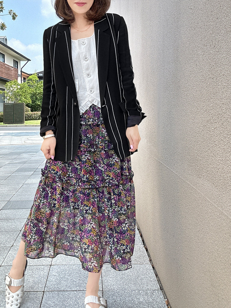 Final Sale! Striped Patch Pocket Single Button Longline Blazer