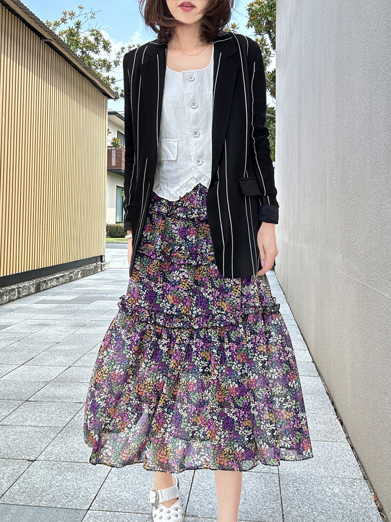 Final Sale! Striped Patch Pocket Single Button Longline Blazer