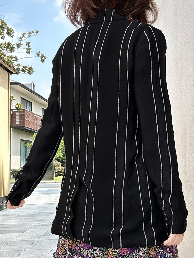 Final Sale! Striped Patch Pocket Single Button Longline Blazer