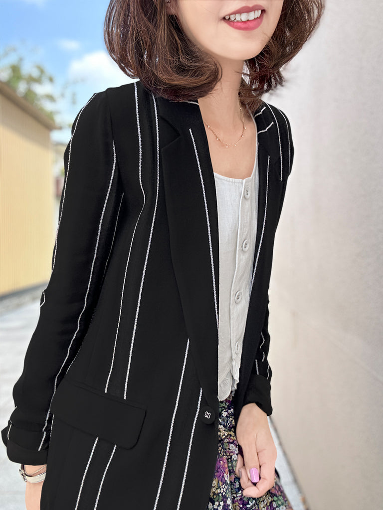 Final Sale! Striped Patch Pocket Single Button Longline Blazer