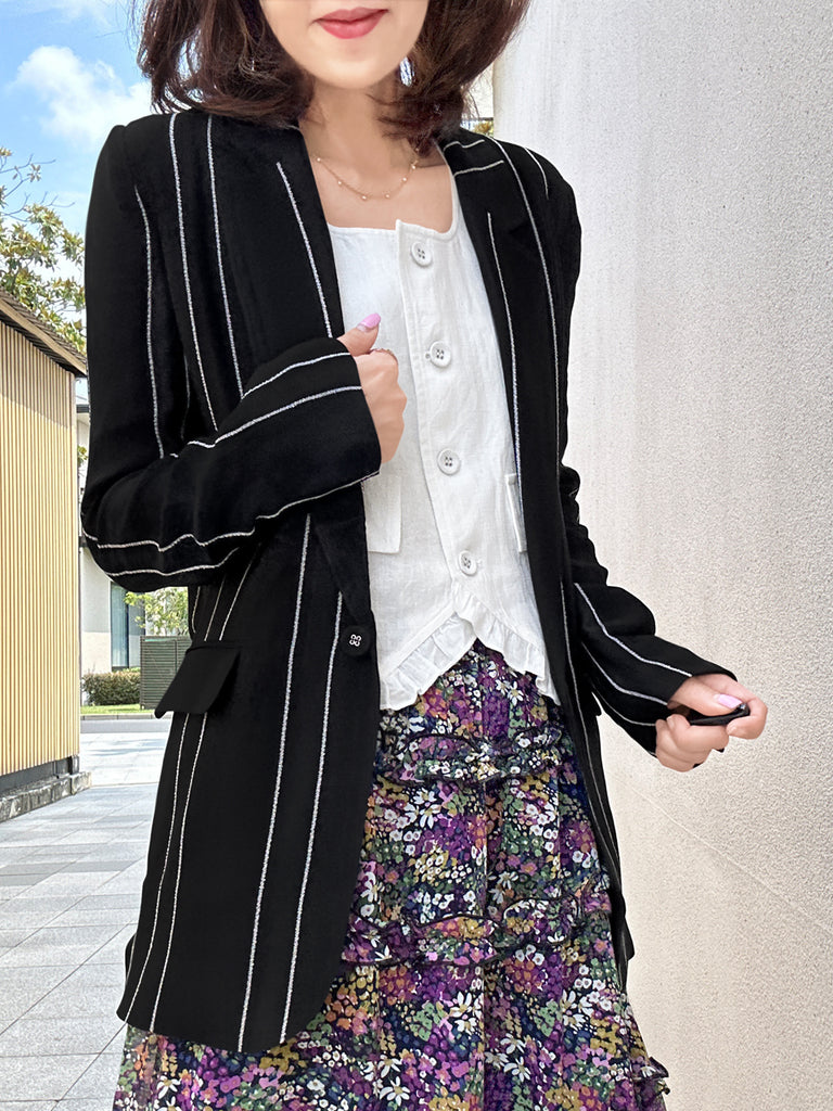 Final Sale! Striped Patch Pocket Single Button Longline Blazer