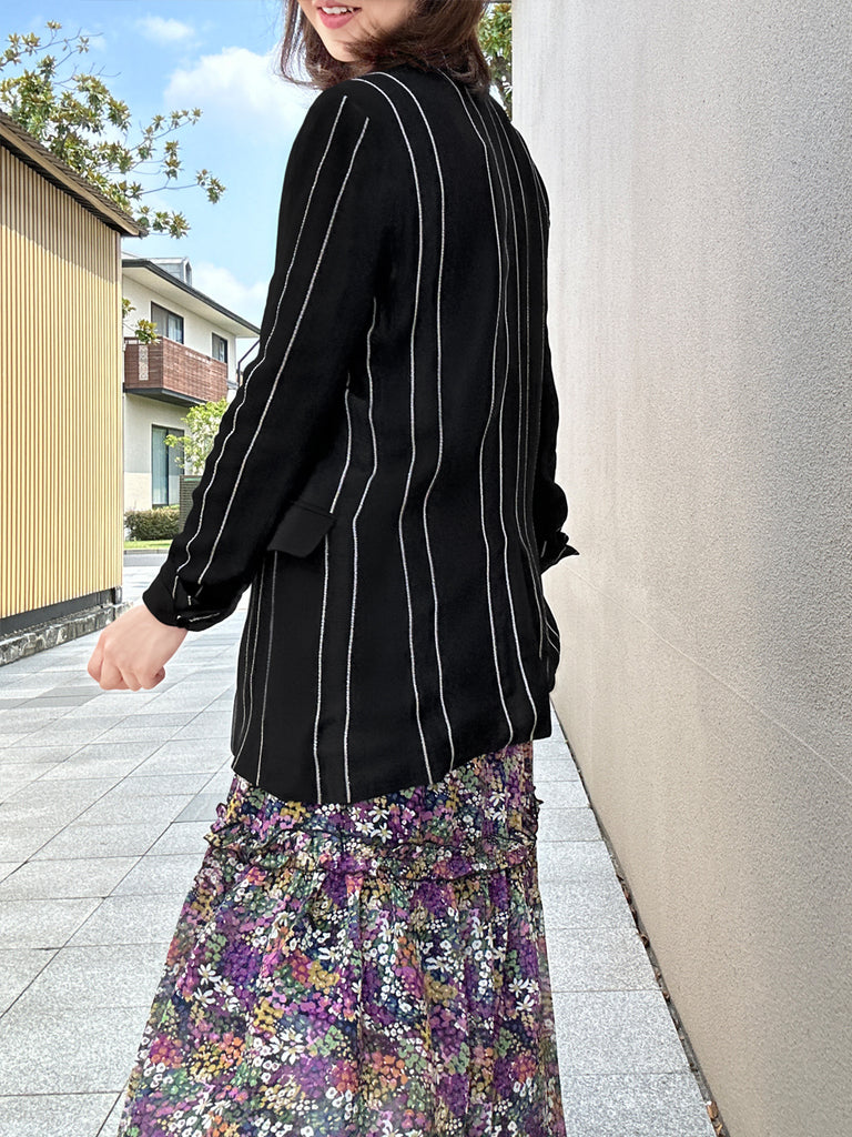 Final Sale! Striped Patch Pocket Single Button Longline Blazer